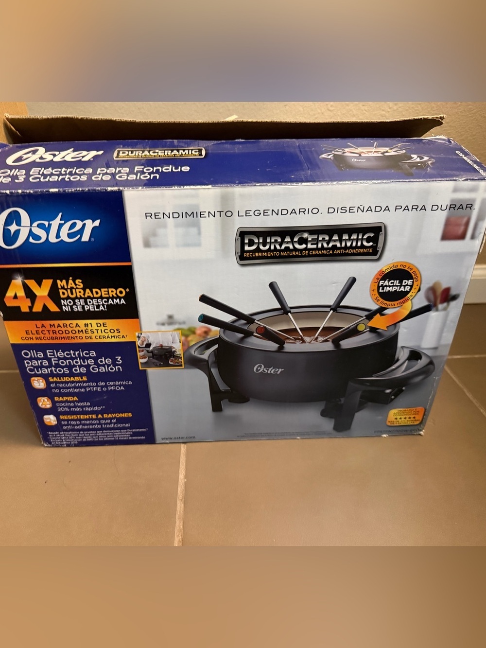 NEW! OSTER Black Duraceramic Electric Fondue Pot with Forks 3 quart Easy Clean